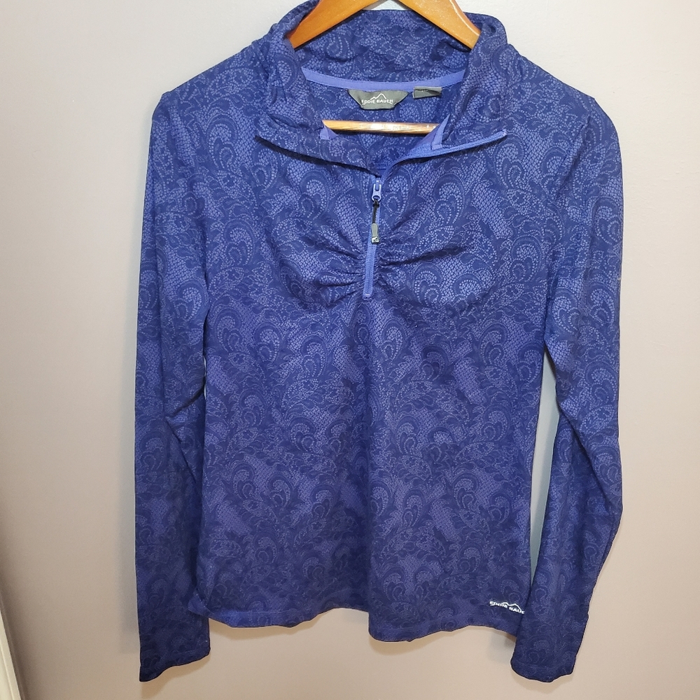 Eddie Bauer Purple Paisley Quarter Zip Long Sleeve Size Large
